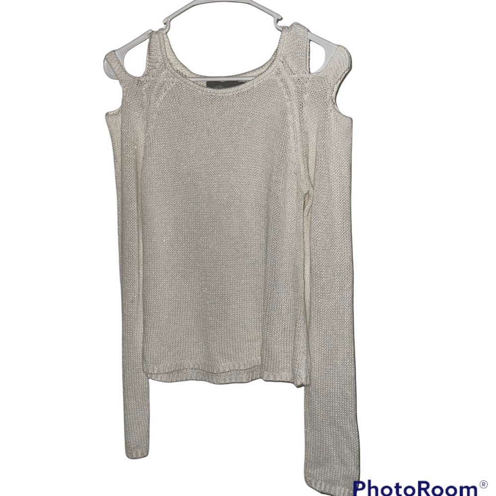 Revolve MINKPINK white shimmer cold shoulder sweater top